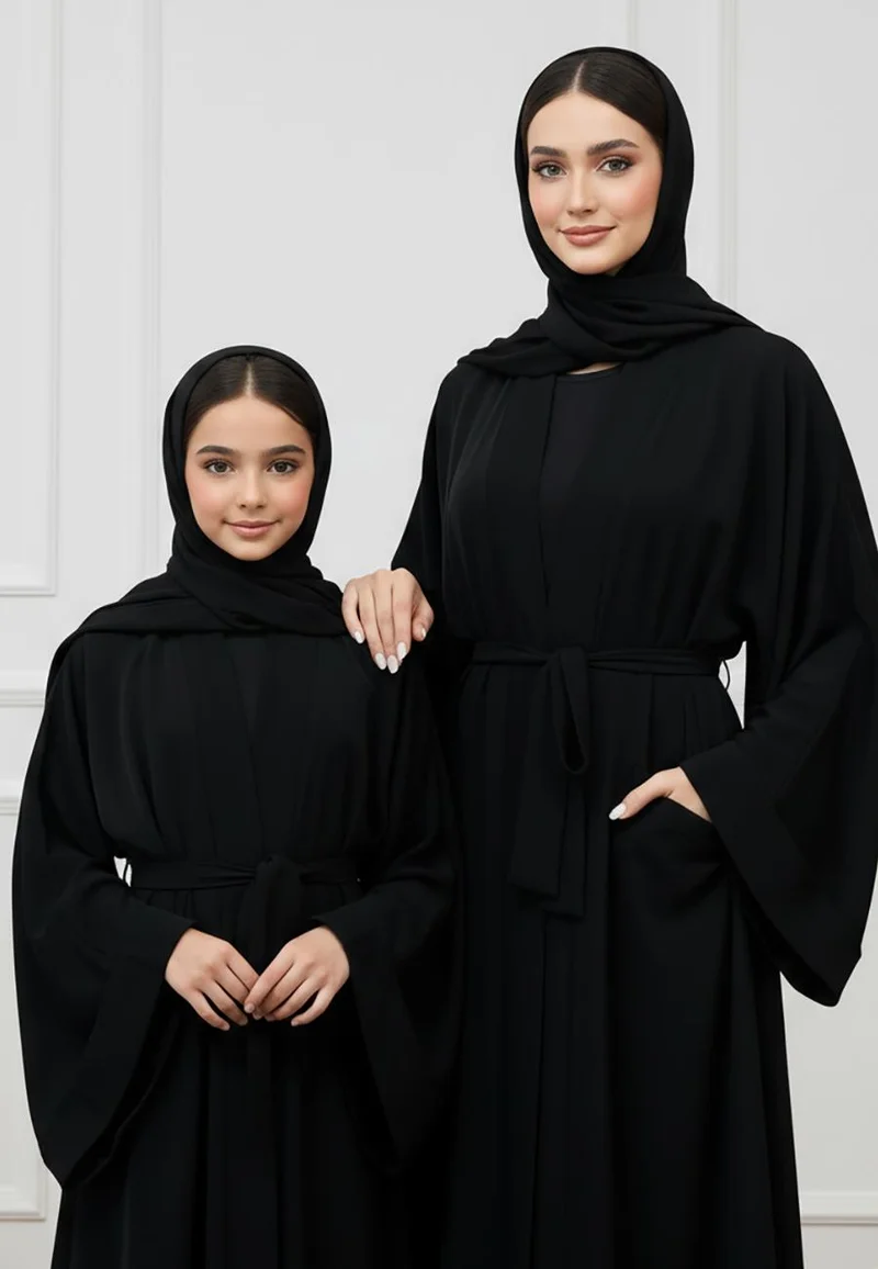 NUKHBAA  Zoya Mother & Daughter Matching Abaya Set | Signature Nida Fabric-714MD  (Dresses are sold individually. To create a matching mom and daughter set, please purchase two items in different sizes) for Women | Best Price UAE